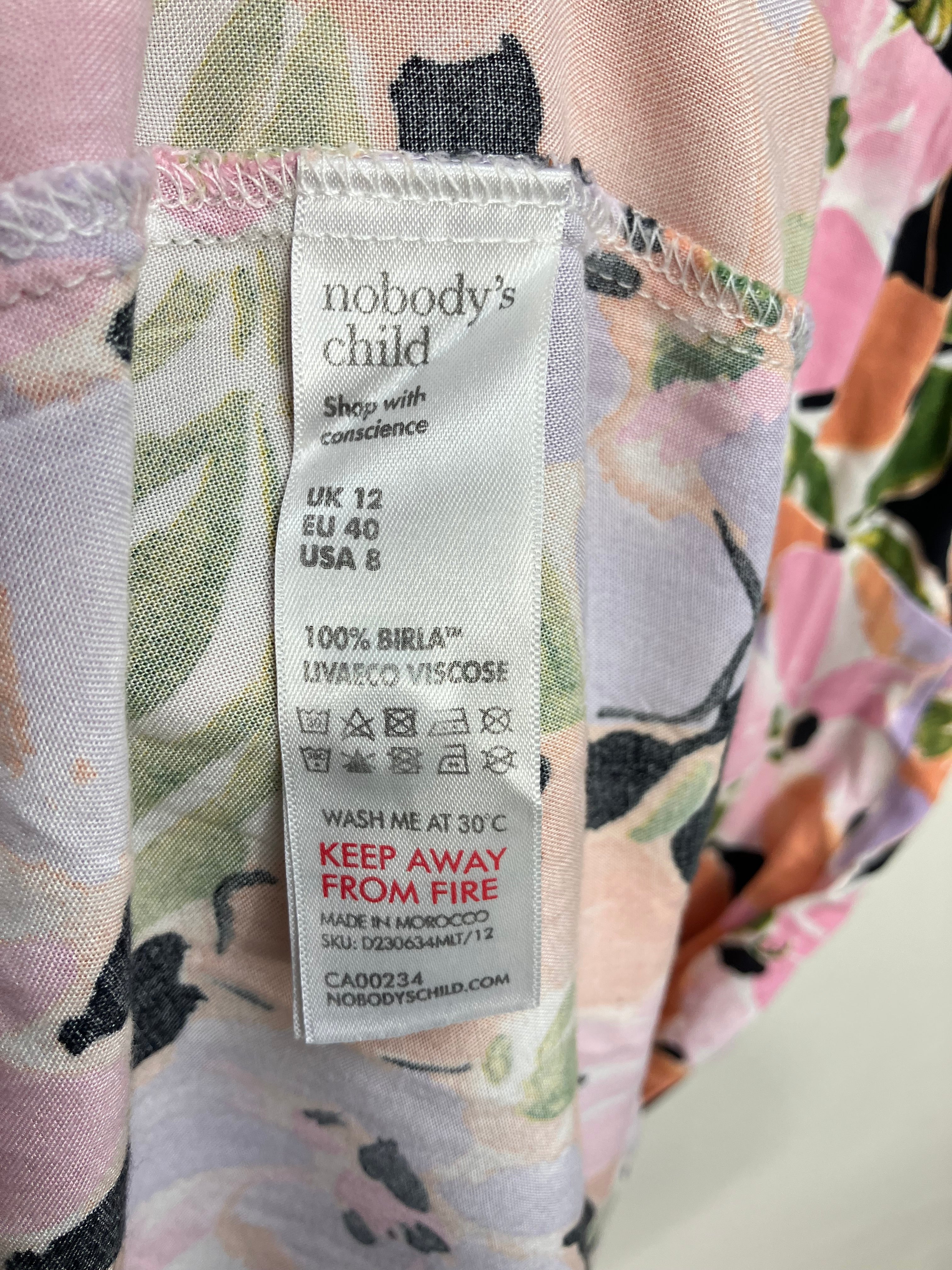 Nobody's Child Midi Dress Womens Size UK 12 Lilac Apricot Floral V Neck Button Pre-Loved Excellent Condition