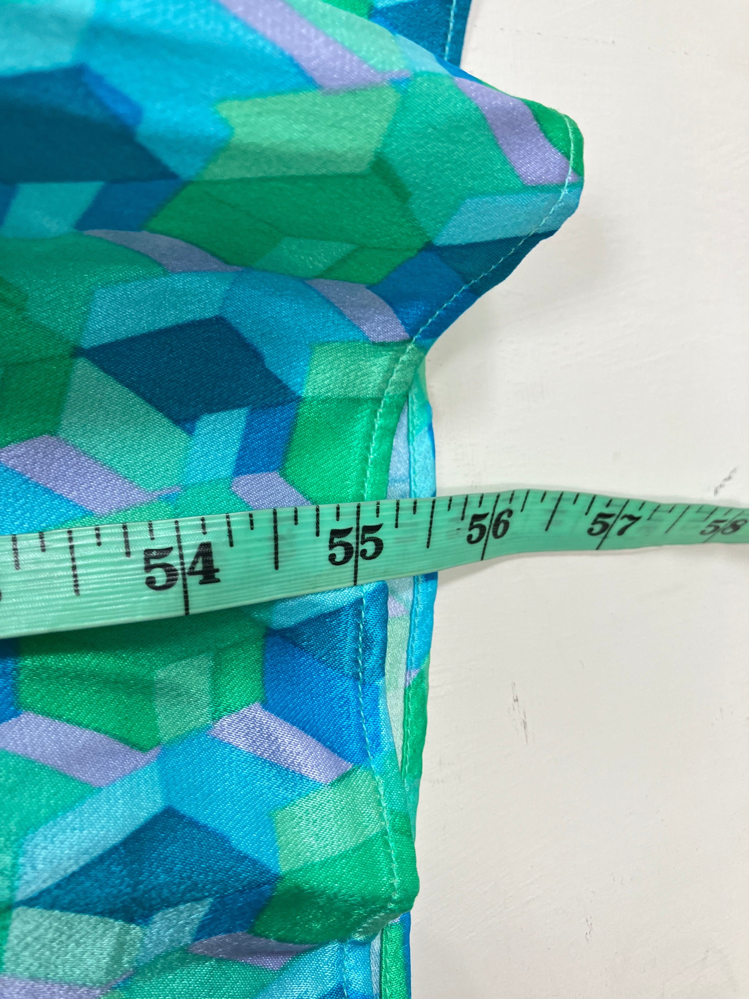 BNWT Oliver Bonas Women’s Midi Dress Size UK 18 Green Blue Geo Satin Fantasise Party