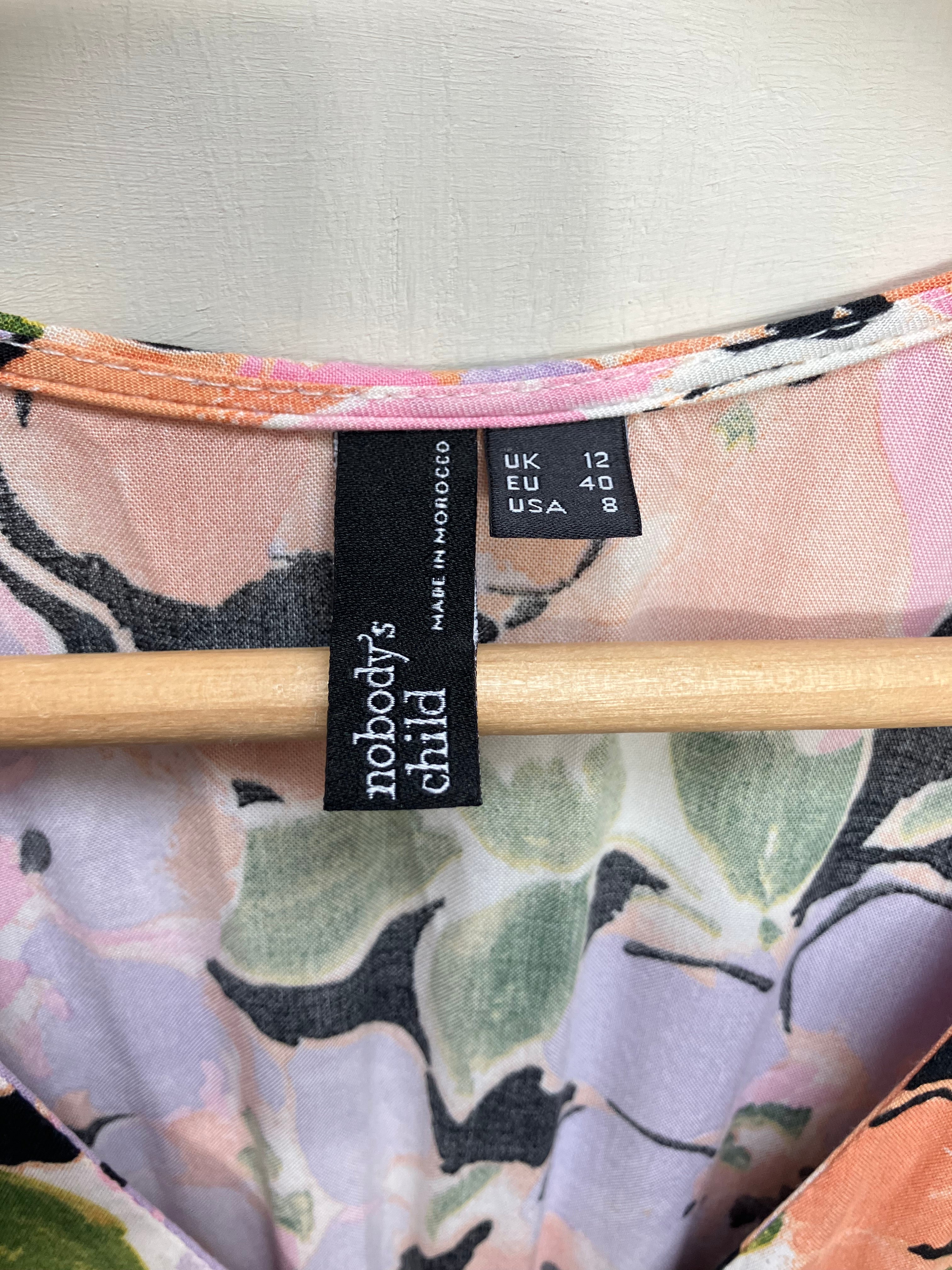 Nobody's Child Midi Dress Womens Size UK 12 Lilac Apricot Floral V Neck Button Pre-Loved Excellent Condition